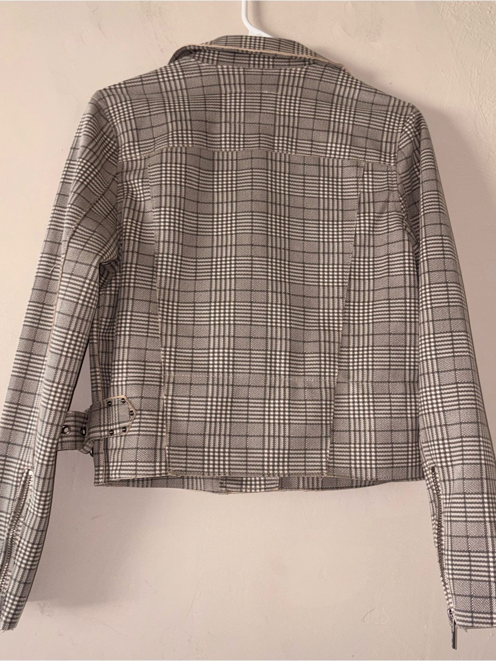 [BLANKNYC] Gray Glen Plaid Asymmetric Moto Jacket Buckle Waist Women's Small - Picture 4 of 4